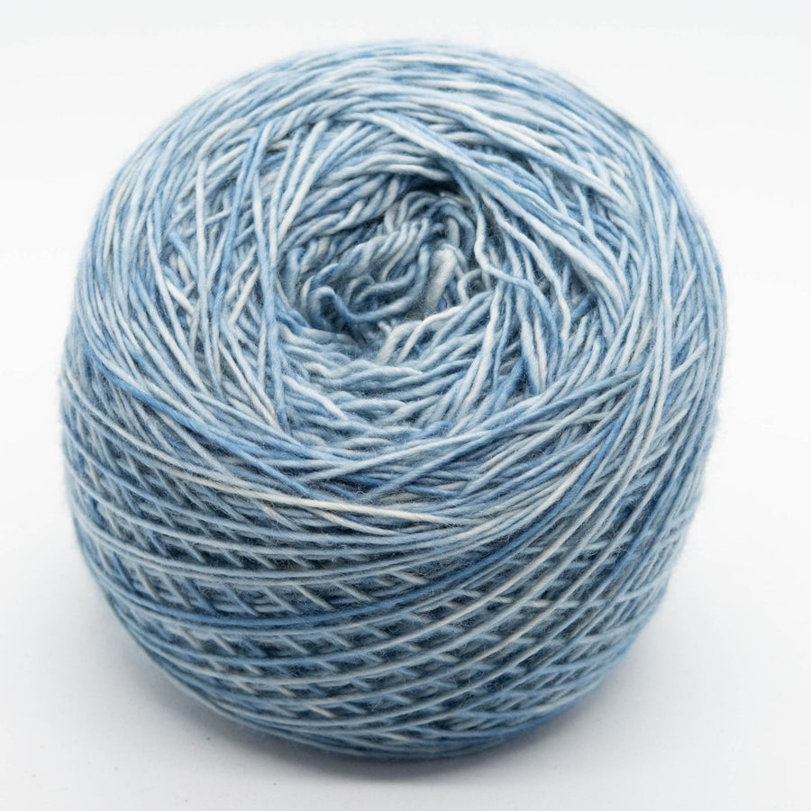 Naturally dyed merino/ cashmere/ silk blend singles yarn in light indigo blue